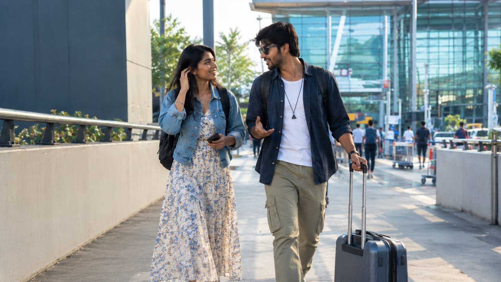 A Couple Traveling Together with Luggage at Airport